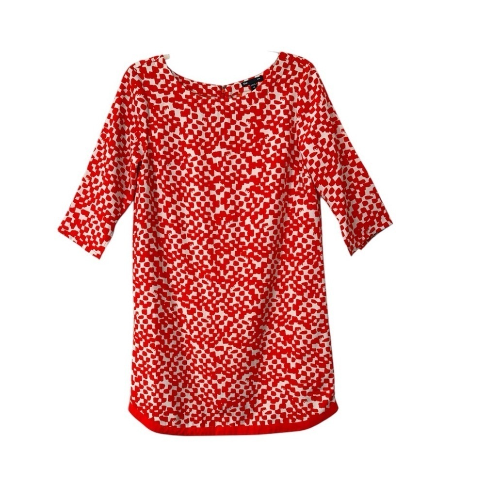 Gap Dress Red White Abstract Print Shift Dress Size XS 3/4 Sleeve